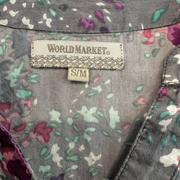 World Market V-NecK Top HoLo Hem Roll Tab Slvs MultiColor Cotton Size Small Med - Picture 3 of 8